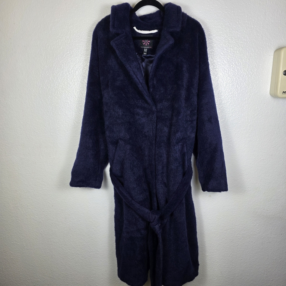 Isaac Mizrahi Live! Cozy Wrap Long Coat w Notched Collar & Pocket‎ Navy Size 2X